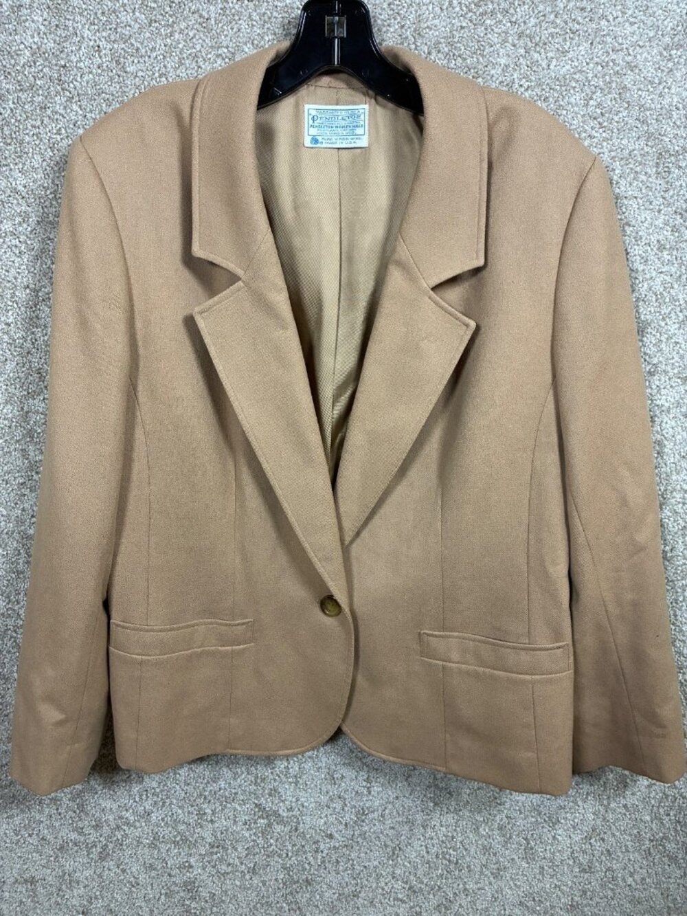 Pendleton Womens Wool Blazer Tan Camel 100% Virgin Wool Made USA Vintage